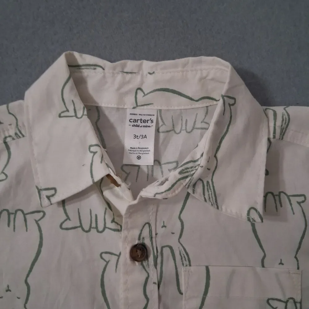 Carters Boys Easter Shirt Button Up Size 3T Bunny Rabbits Spring Festival Party